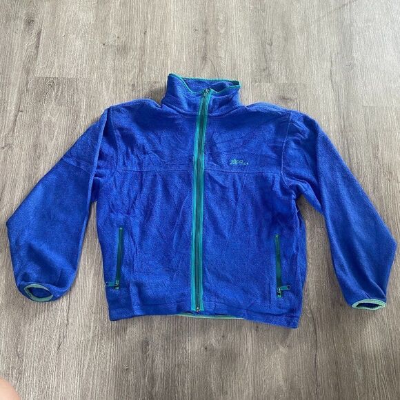 Vintage 90s LL Bean Women’s Blue Green Full Zip Fleece Jacket Script Logo Sz M - Picture 1 of 3